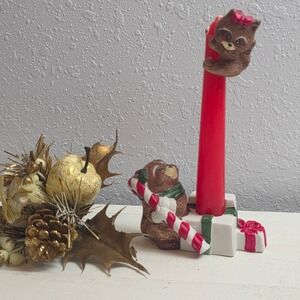 Vintage 90s Giftco Holiday Candle Climbers Porcelain Bear Candle Holder 3 piece